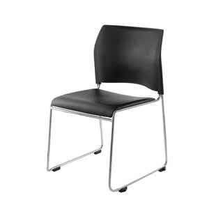 Cafetorium Plush Vinyl Stack Chair-Chairs-Black Vinyl Seat/Black Plastic Back/Chrome Frame-