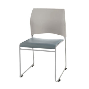 Cafetorium Plush Vinyl Stack Chair-Chairs-Blueberry Vinyl Seat/Grey Plastic Back /Silver Frame-