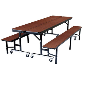 Mobile Convertible Bench Cafeteria Table, 6'L, MDF Core, Black ProtectEdge, Textured Black Frame