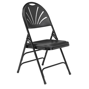 Deluxe Fan Back Double Hinge Folding Chair With Triple Brace (Carton of 4)-Chairs-Black Plastic/Black Frame-