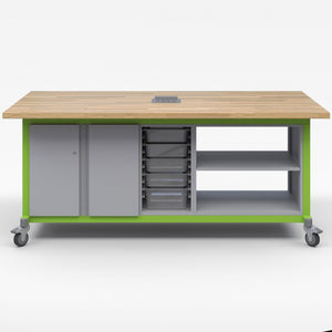 Explorer Series Maker Tables with Power-Tables-1 Bin Module, 1 Double Open and 1 Double Door Storage Module-Green Apple-