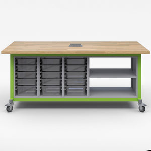 Explorer Series Maker Tables with Power-Tables-3 Bin Modules, 1 Double Open Storage Module-Green Apple-