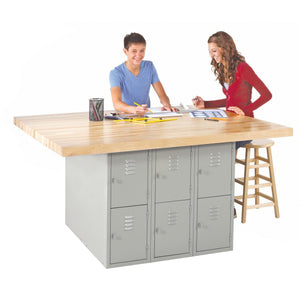 Four-Station Steel Workbench with 12 Locker Openings-0-