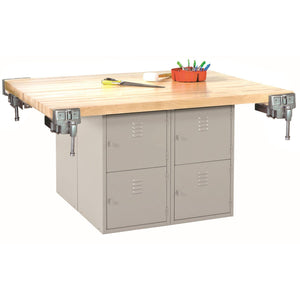 Four-Station Steel Workbench with 8 Locker Openings-4-