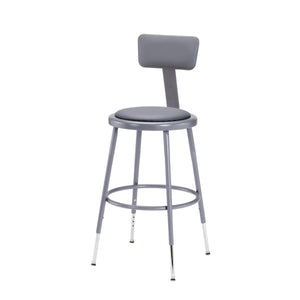 Height Adjustable Heavy Duty Vinyl Padded Steel Stool With Backrest-Stools-Grey-19" - 27"-