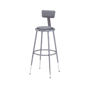 Height Adjustable Heavy Duty Vinyl Padded Steel Stool With Backrest-Stools-Grey-25" - 33"-