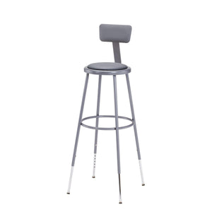 Height Adjustable Heavy Duty Vinyl Padded Steel Stool With Backrest-Stools-Grey-32" - 39"-