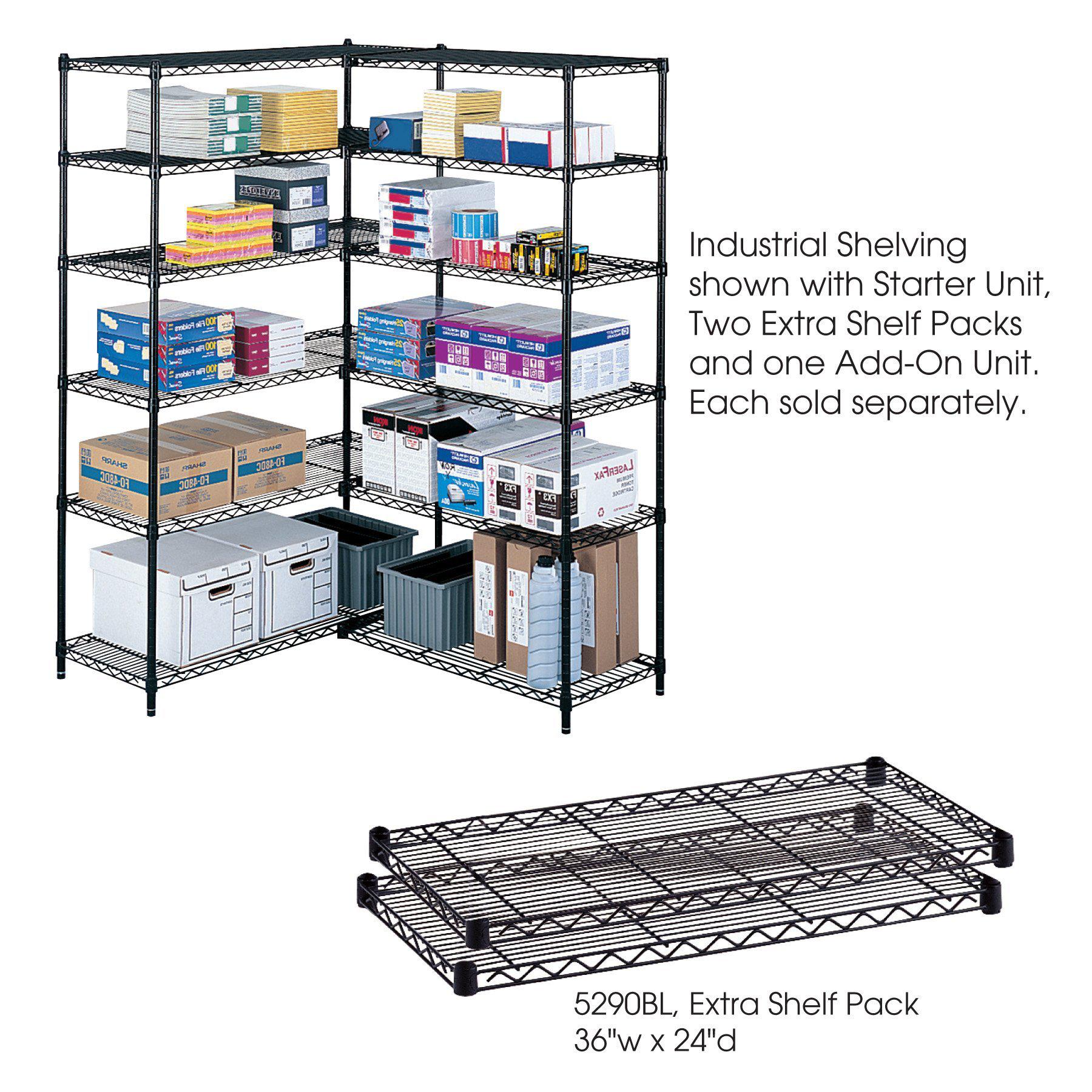  Industrial Extra Shelf Pack, 24 x 36", Black, Pack of 2