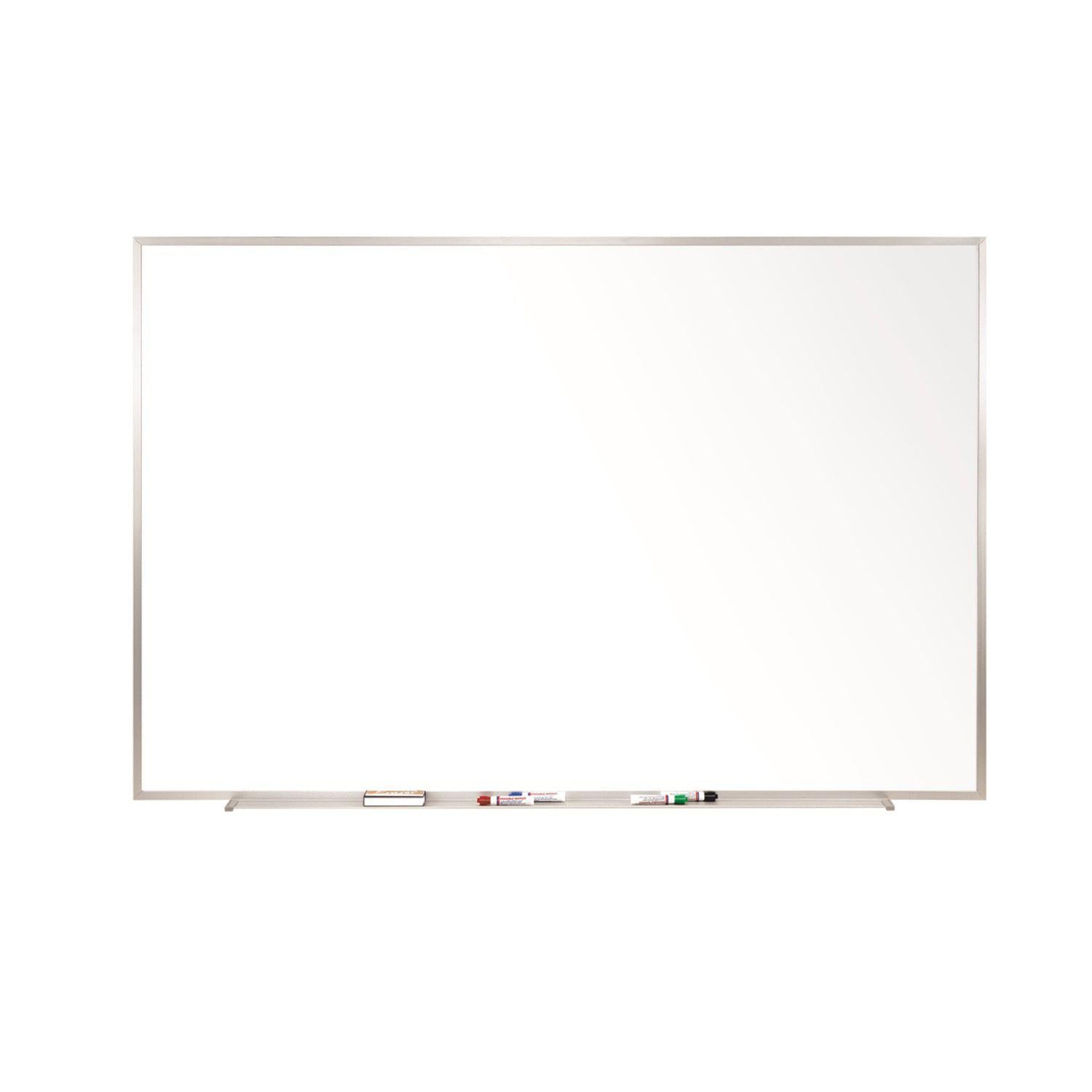 Magnetic Porcelain Whiteboard with Detachable Marker Tray, Satin Aluminum Frame, 4' H x 10' W, LIFETIME WARRANTY