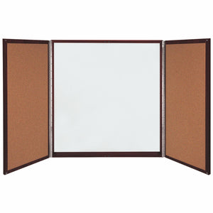 Magnetic Porcelain Whiteboard Cabinet with Cork Interior Doors, 4'H x 4'W-Boards-