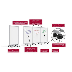 3-Panel Mobile Magnetic Whiteboard Room Divider