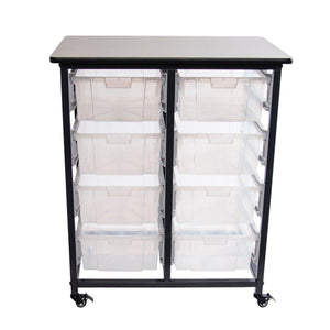 Mobile Bin Double Row Storage Unit with 8 Large Clear Bins