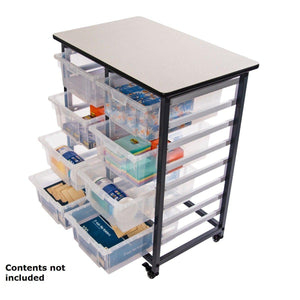Mobile Bin Double Row Storage Unit with 8 Large Clear Bins