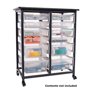 Mobile Bin Double Row Storage Unit with 12 Clear Bins