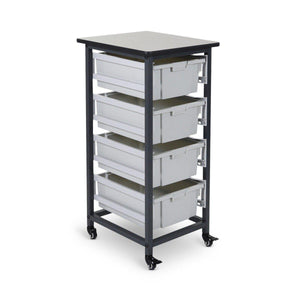 Mobile Bin Single Row Storage Unit with 4 Large Gray Bins