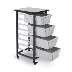 Mobile Bin Single Row Storage Unit with 4 Large Gray Bins