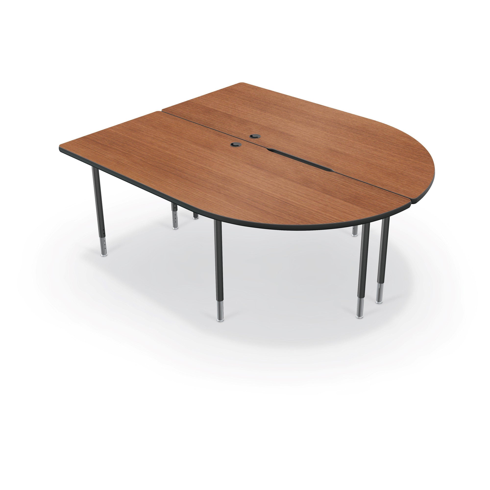 MediaSpace Large Split Piece D-Shape AV Table, 6 Ft.-Tables-Amber Cherry with Black Edgeband-Black-