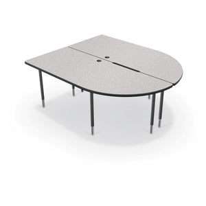 MediaSpace Large Split Piece D-Shape AV Table, 6 Ft.-Tables-Grey Nebula with Black Edgeband-Black-