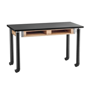 NPS Chemical Resistant Science Lab Tables with Chem Res High Pressure Laminate Top, Contemporary Styled Adjustable Height Legs-Science & Lab Furniture-24" x 48"-Textured Black with Casters-2 Book Compartments