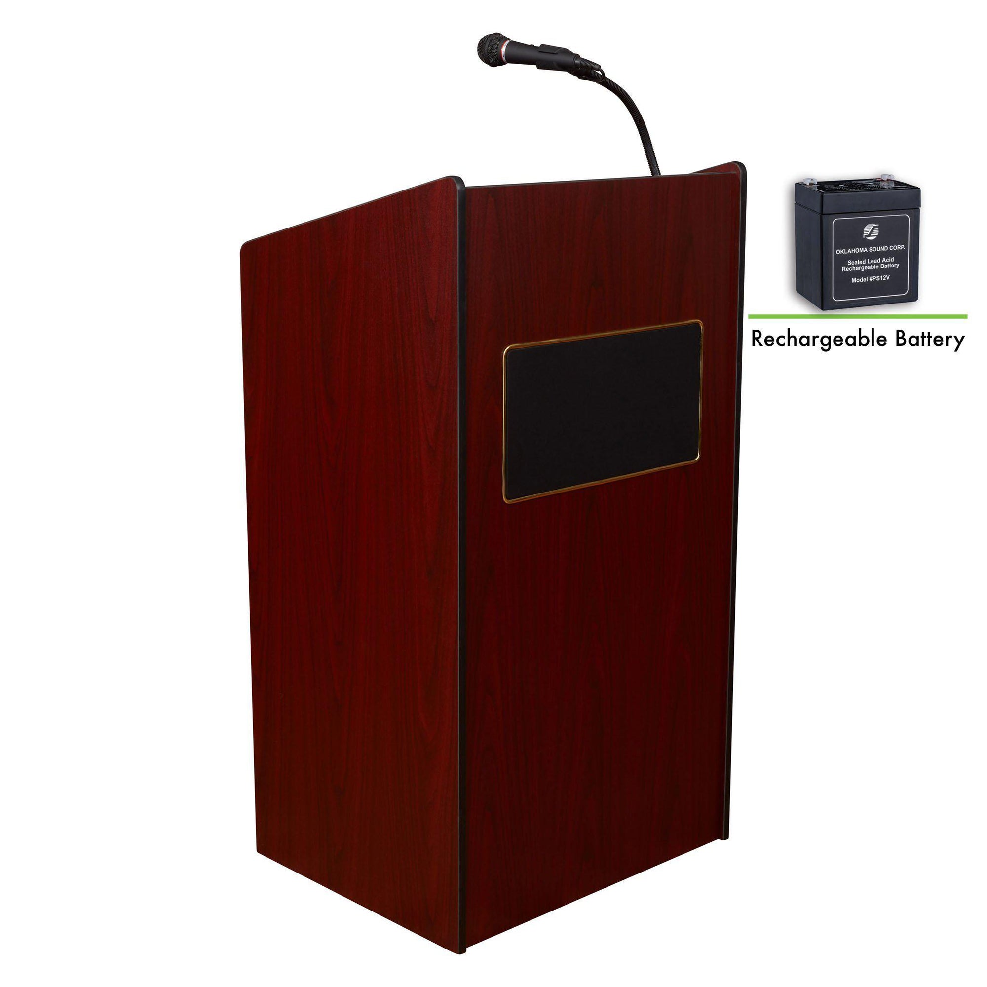 Oklahoma Sound® Aristocrat Floor Sound Lectern and Rechargeable Battery-Lecterns & Podiums-Mahogany-