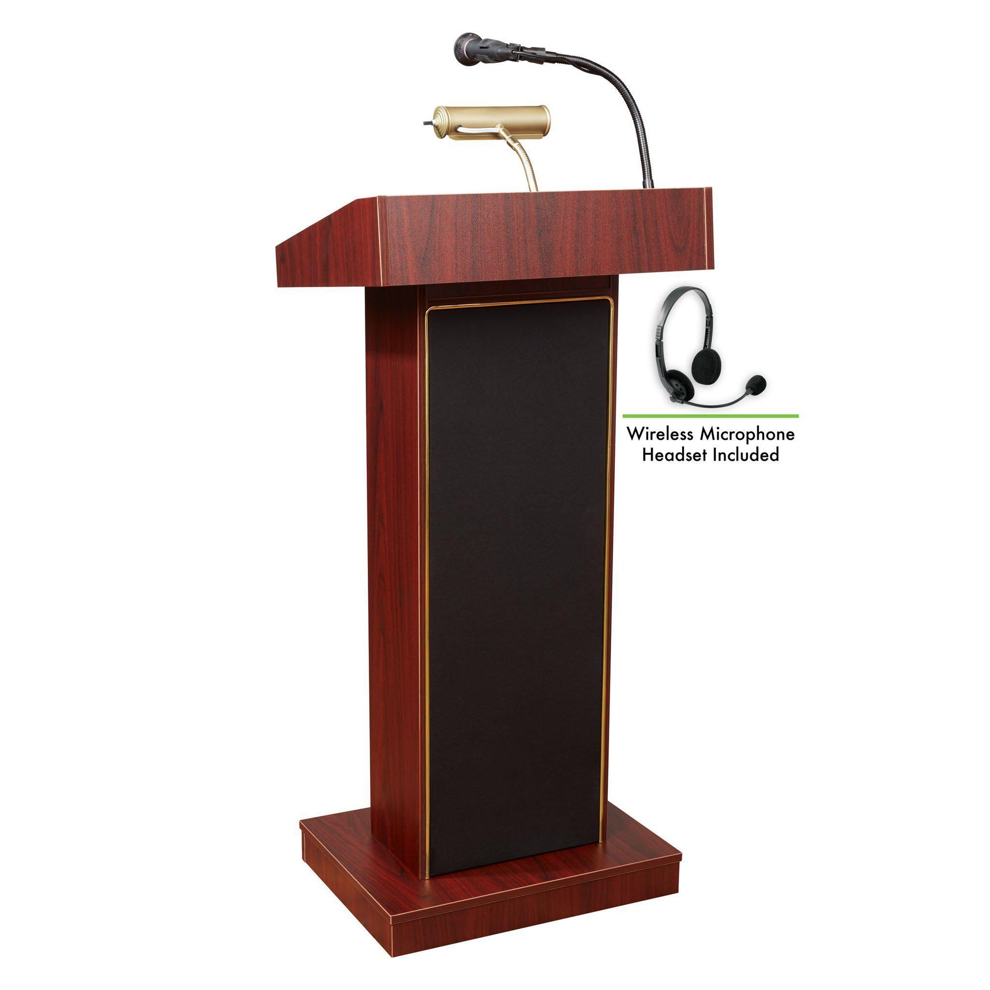 Oklahoma Sound® Orator Lectern with Wireless Headset Mic-Lecterns & Podiums-Mahogany-