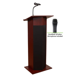 Oklahoma Sound® Power Plus Lectern with Wireless Handheld Mic-Lecterns & Podiums-Mahogany-