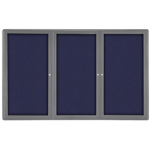 Ovation 3 Door Enclosed Fabric Bulletin Board, Hinged Doors, 4' H x 6' W