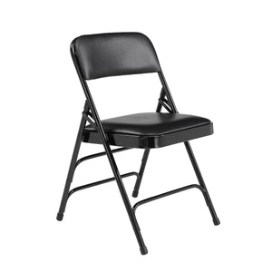 Premium Vinyl Upholstered Triple Brace Double Hinge Folding Chair (Carton of 4)-Chairs-Caviar Black Vinyl/Black Frame-