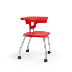 Ruckus 4-Leg Chair with Casters, 18" Seat Height-Chairs-Poppy Red (PPR)-Starlight Silver Metallic-No