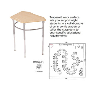 Kaleidoscope Collaborative Learning Adjustable Height Trapezoid 8 Desk with Solid Plastic Top
