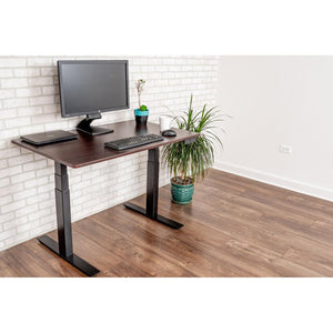 60" 3-Stage Dual-Motor Electric Stand Up Desk, Black Frame, Dark Walnut Top