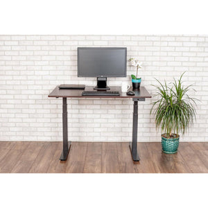 48" 3-Stage Dual Motor Electric Stand Up Desk, Black Frame, Dark Walnut Top