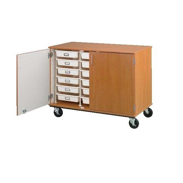 Closed Tray Mobile Storage, (18) 3.5" Trays, Lockable