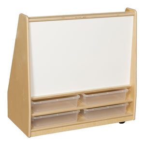 Book Storage & Display with Markerboard, (4) 3" Translucent Letter Trays