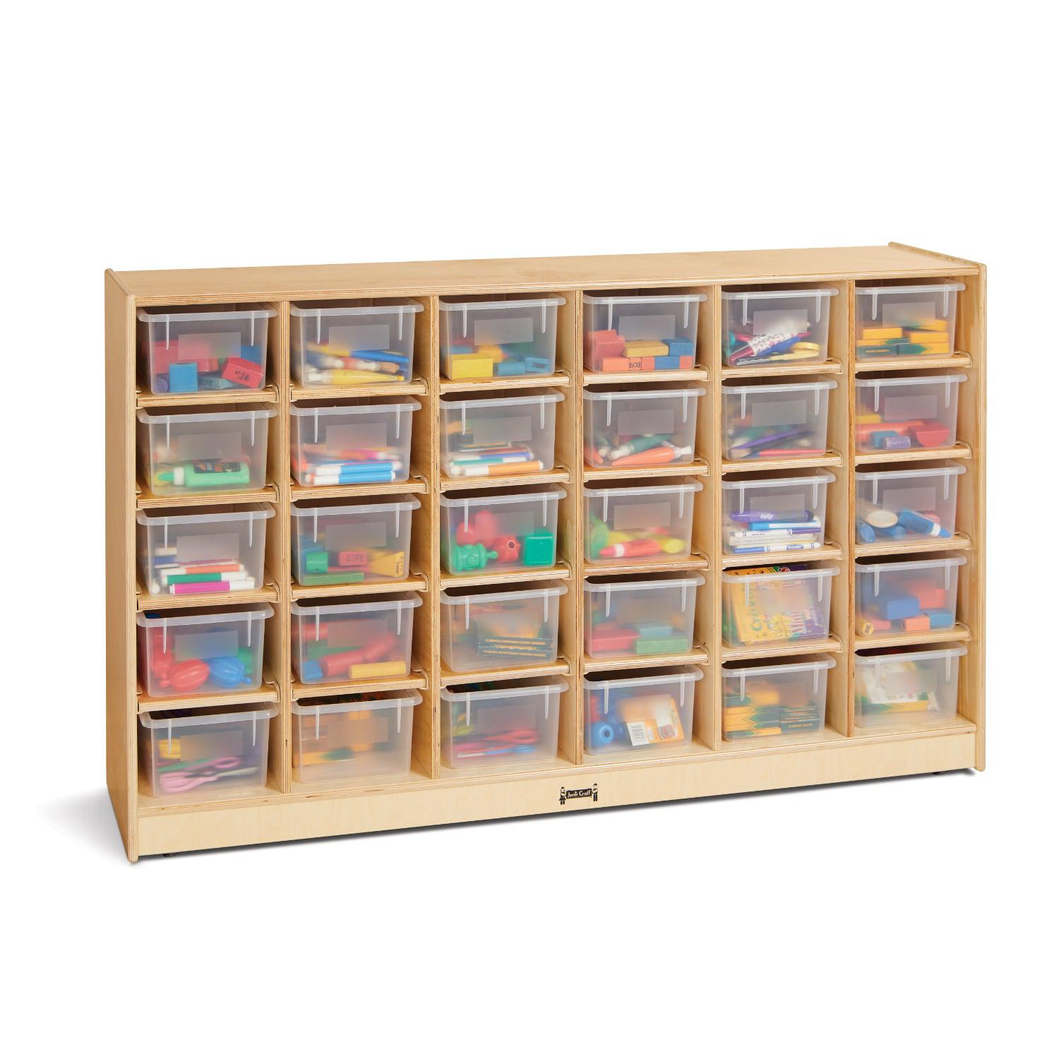 Jonti-Craft® 30 Section Cubbie-Tray Mobile Storage with Clear Trays