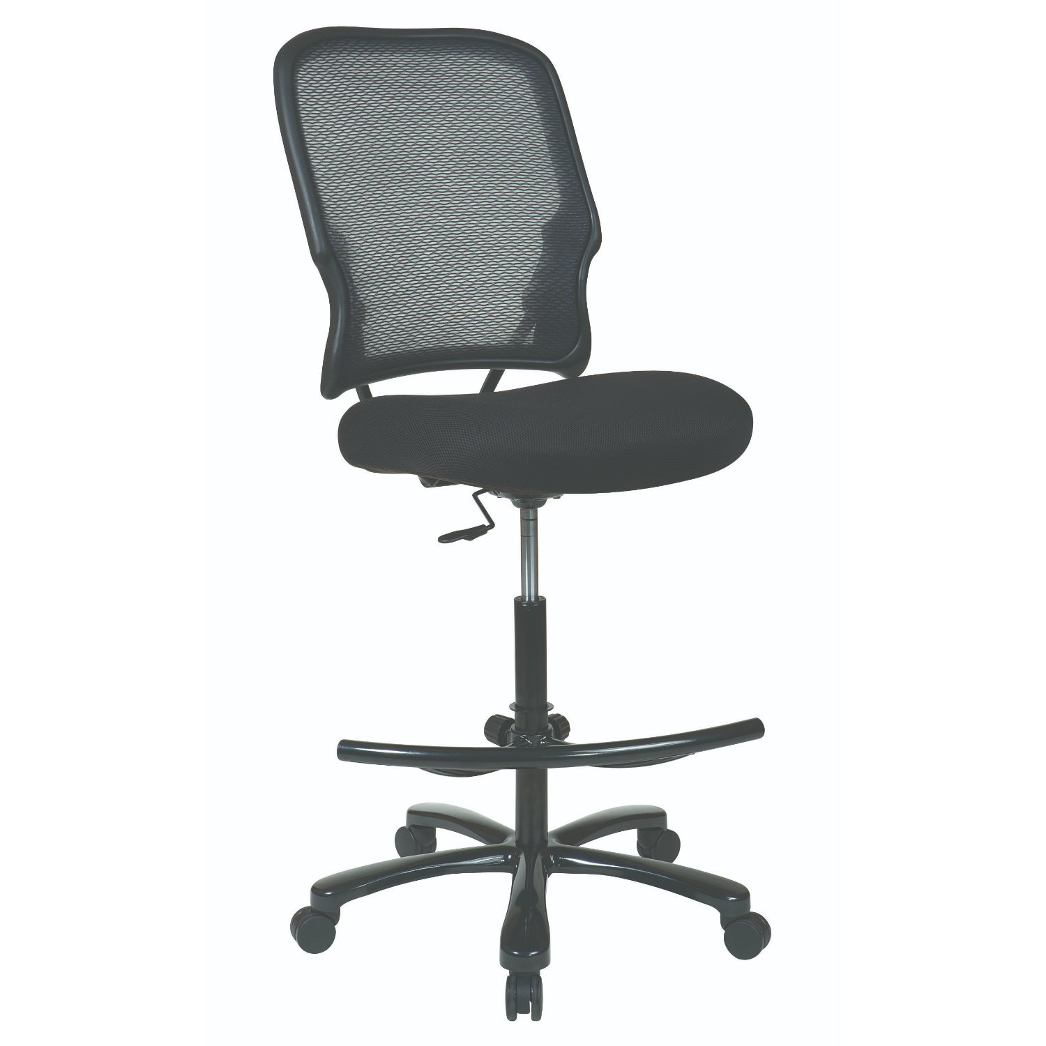 Big and Tall Dual Layer Air Grid® Back Drafting Chair with Black Mesh Seat, Adjustable Footring and Industrial Steel Finish Base,