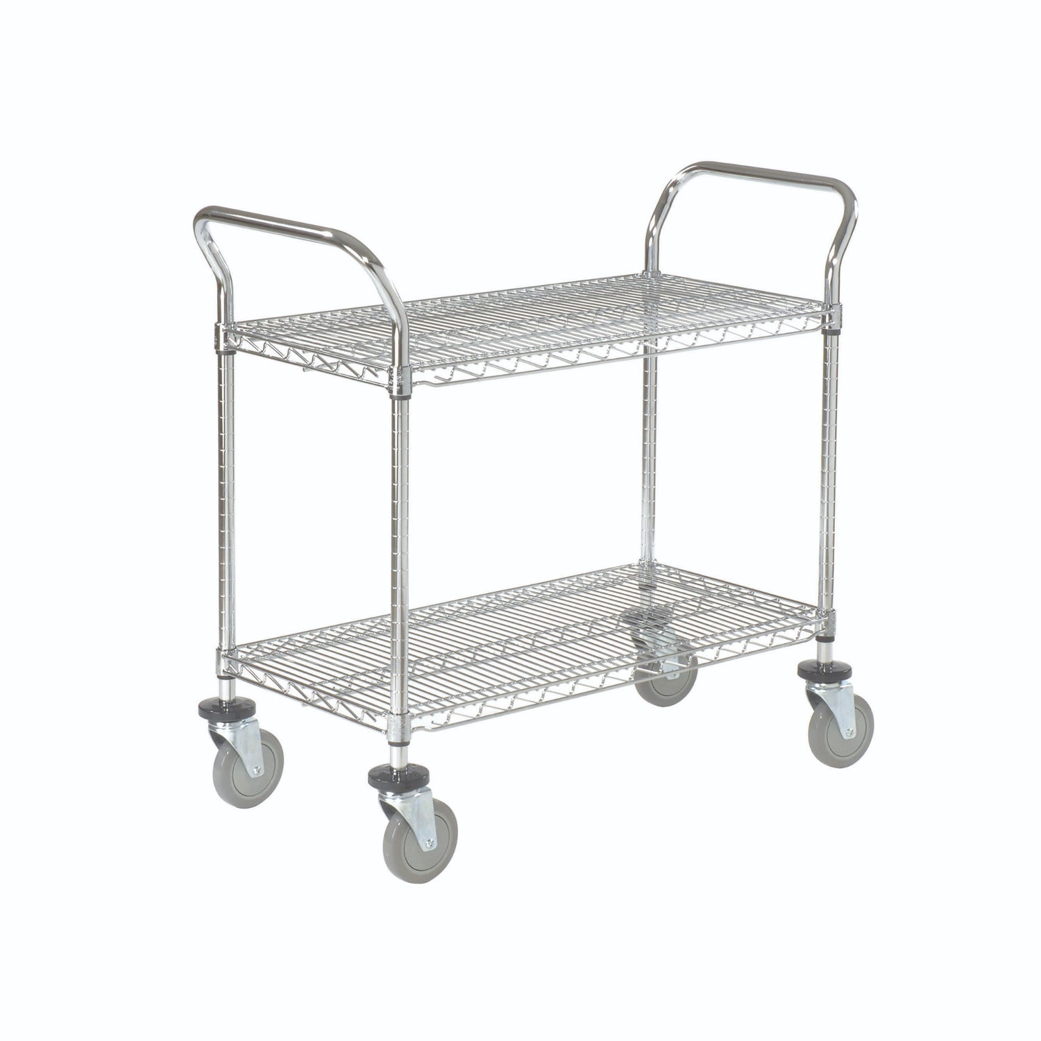 Global Industrial Wire Utility Cart with Polyurethane Casters, 2 Shelf, 24"W x 36"L x 39"H, 2 Brake Casters