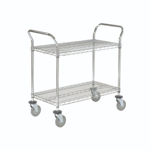 Global Industrial Wire Utility Cart with Polyurethane Casters, 2 Shelf, 24"W x 36"L x 39"H, 2 Brake Casters