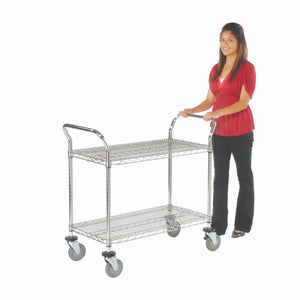 Global Industrial Wire Utility Cart with Polyurethane Casters, 2 Shelf, 24"W x 36"L x 39"H, 2 Brake Casters