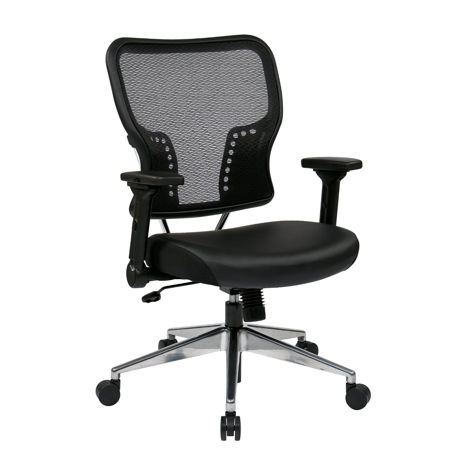 Air Grid® Back Manager's Chair with Padded Bonded Leather Seat, 4-Way Adjustable Flip Arms, Built-in Lumbar Support and Polished Aluminum Base