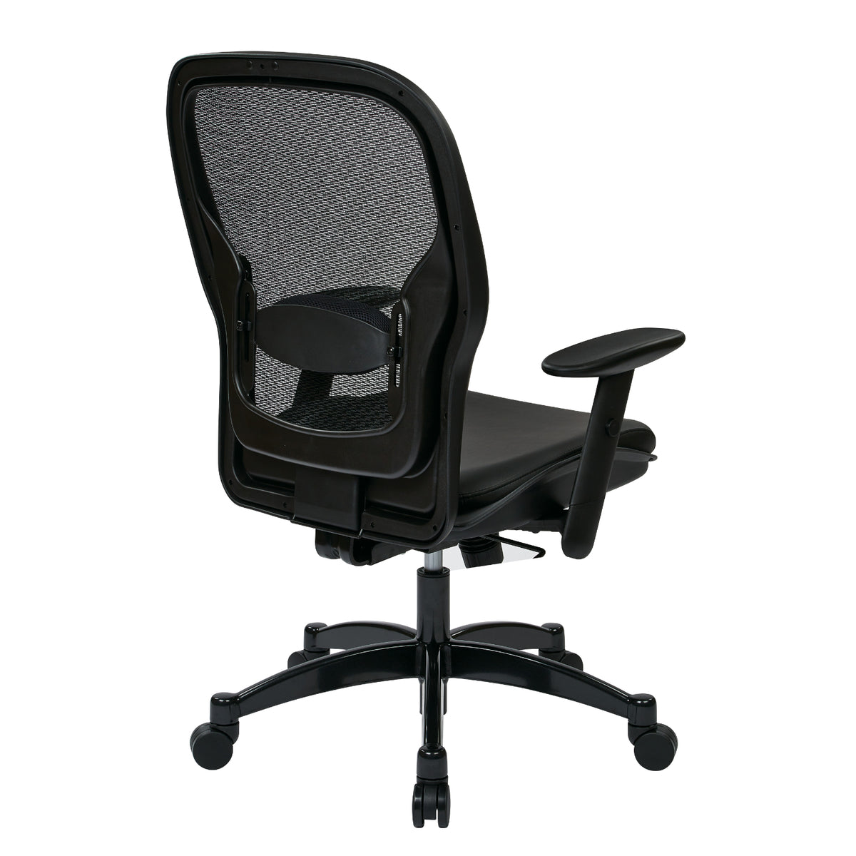 Breathable Mesh Back and Black Bonded Leather Seat Manager's Chair with Adjustable Arms, Adjustable Lumbar and Industrial Steel Finish Base