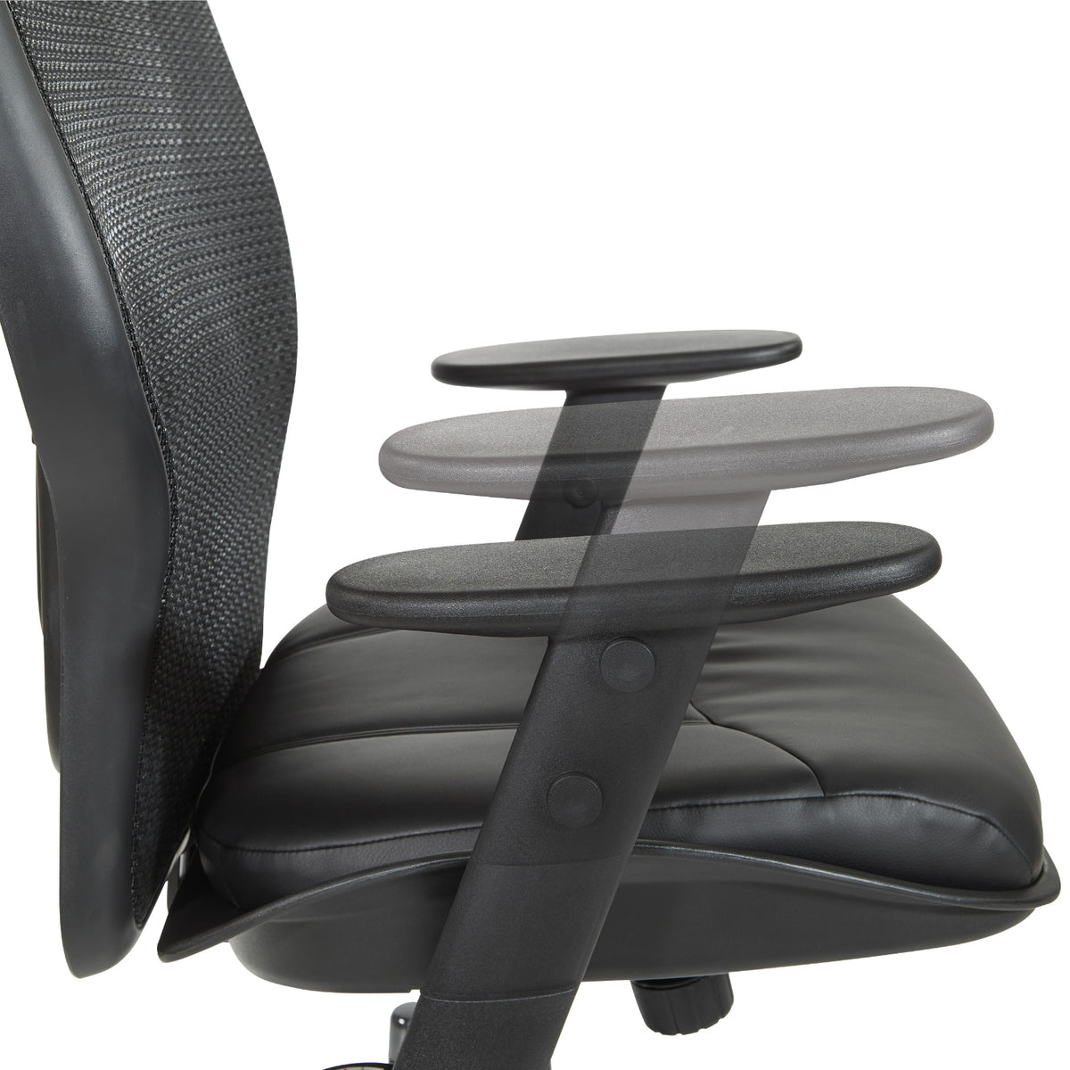 Breathable Mesh Back and Black Bonded Leather Seat Manager's Chair with Adjustable Arms, Adjustable Lumbar and Industrial Steel Finish Base