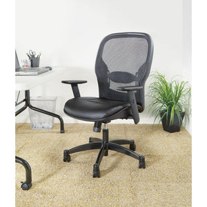 Breathable Mesh Back and Black Bonded Leather Seat Manager's Chair with Adjustable Arms, Adjustable Lumbar and Industrial Steel Finish Base