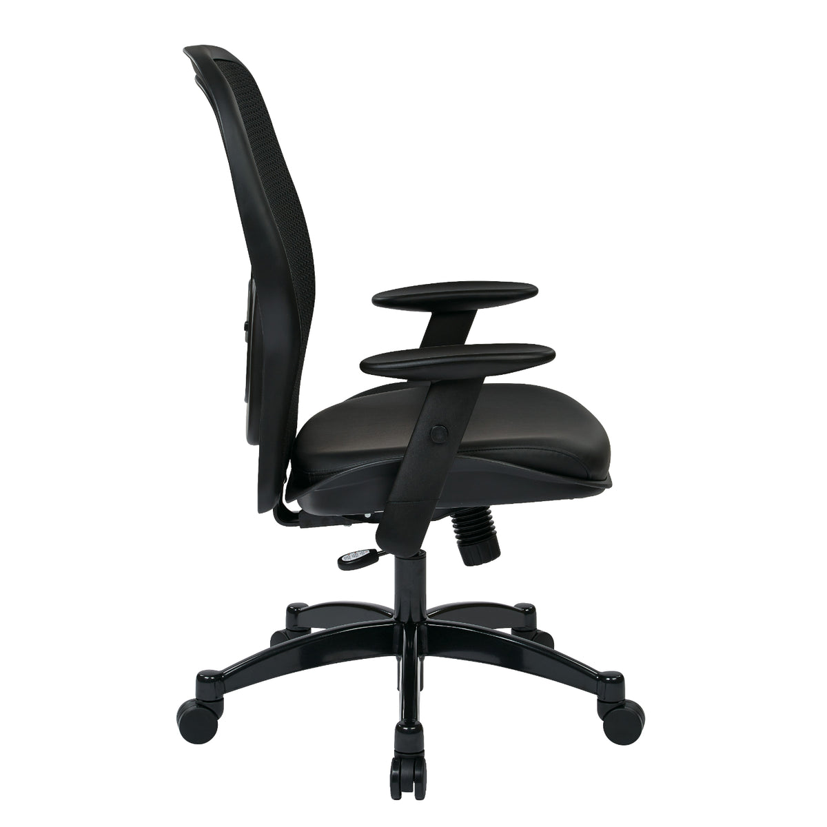 Breathable Mesh Back and Black Bonded Leather Seat Manager's Chair with Adjustable Arms, Adjustable Lumbar and Industrial Steel Finish Base