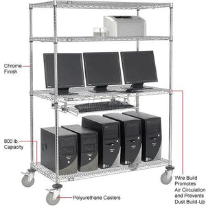 Global Industrial Mobile LAN Unit with Keyboard Shelf, 48"W x 24"D x 69"H