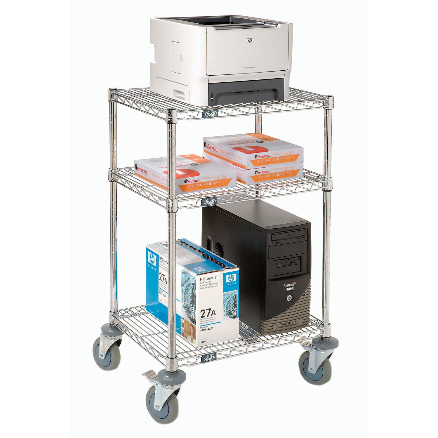 Global Industrial Mobile Printer Stand, 24"W x 18"D x 39"H, Chrome