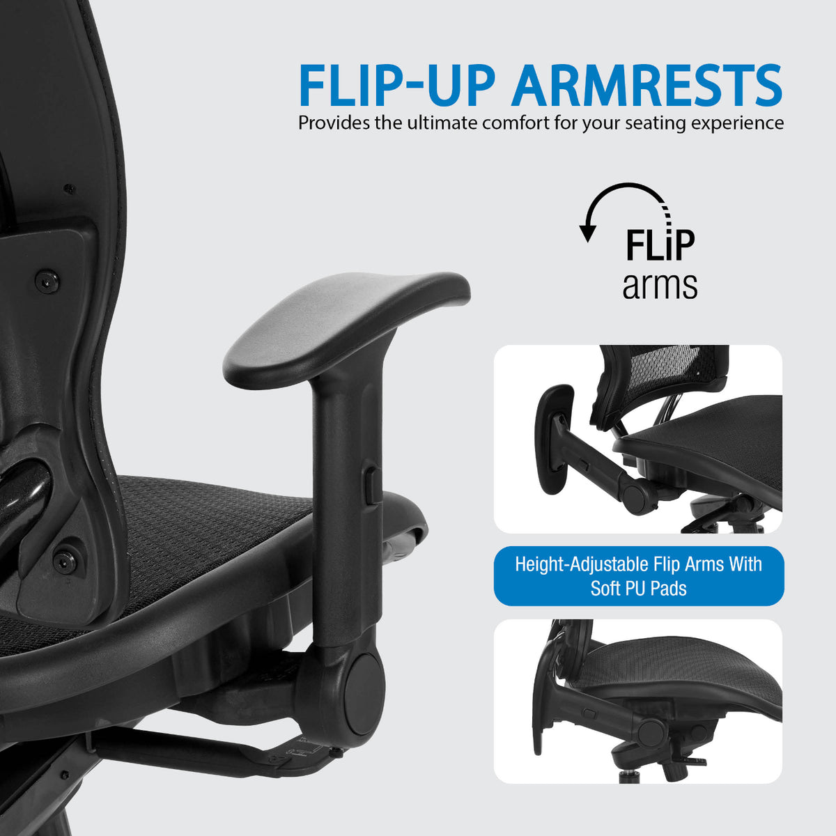 Breathable Mesh Seat and Back Executive Chair with Top Grain Leather Trim, Adjustable Headrest and Lumbar Support, Height-Adjustable Flip Arms, Industrial Steel Finish Base