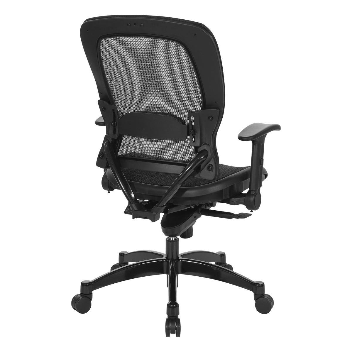 Breathable Mesh Seat and Back Executive Chair withTop Grain Leather Trim, Adjustable Lumbar Support, Height-Adjustable Flip Arms, Industrial Steel Finish Base