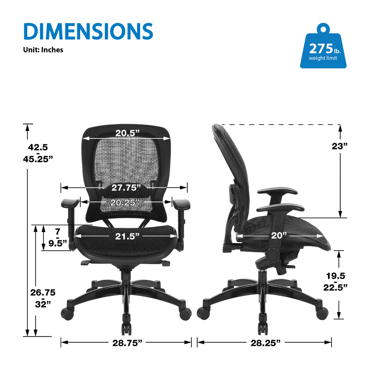 Breathable Mesh Seat and Back Executive Chair withTop Grain Leather Trim, Adjustable Lumbar Support, Height-Adjustable Flip Arms, Industrial Steel Finish Base