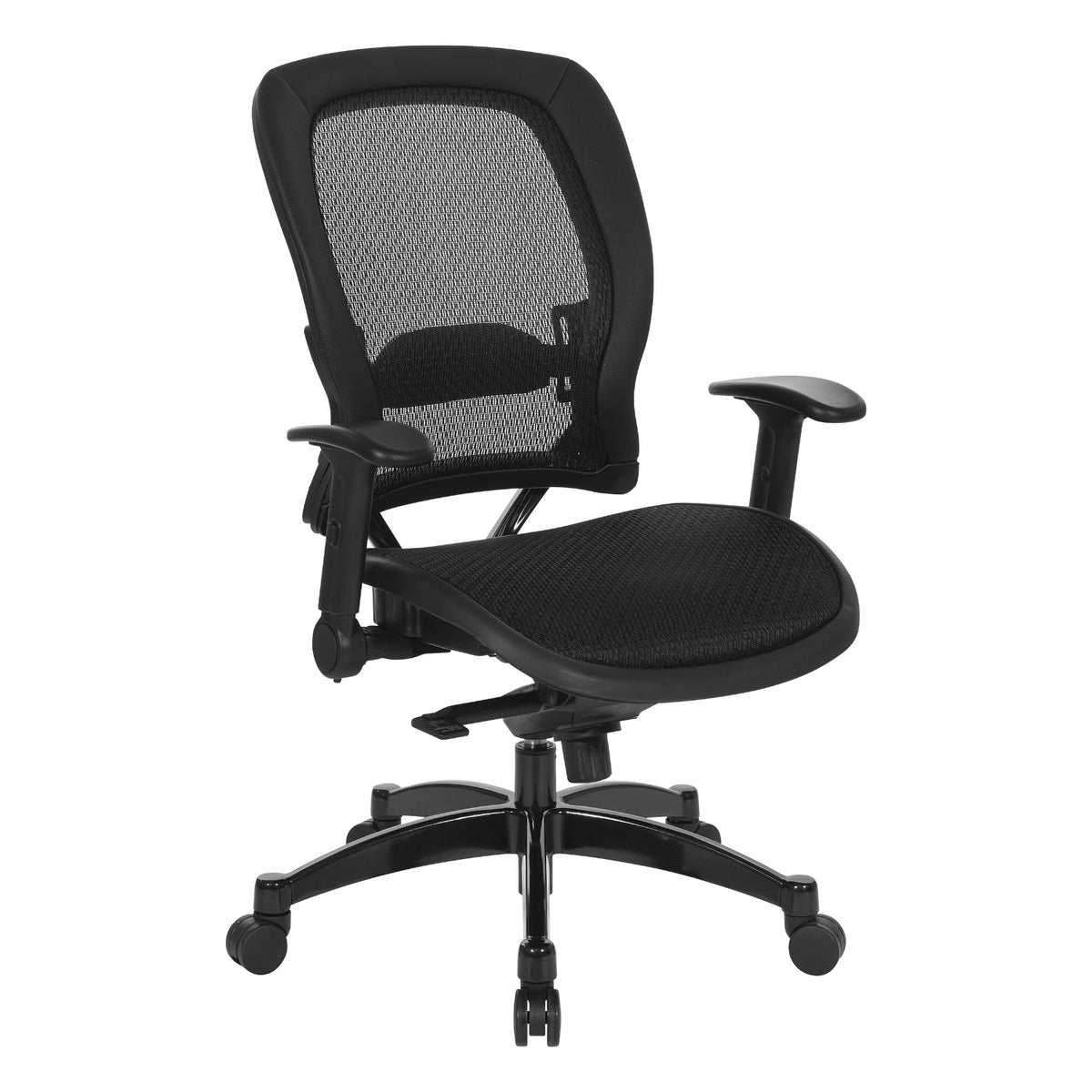 Breathable Mesh Seat and Back Executive Chair withTop Grain Leather Trim, Adjustable Lumbar Support, Height-Adjustable Flip Arms, Industrial Steel Finish Base